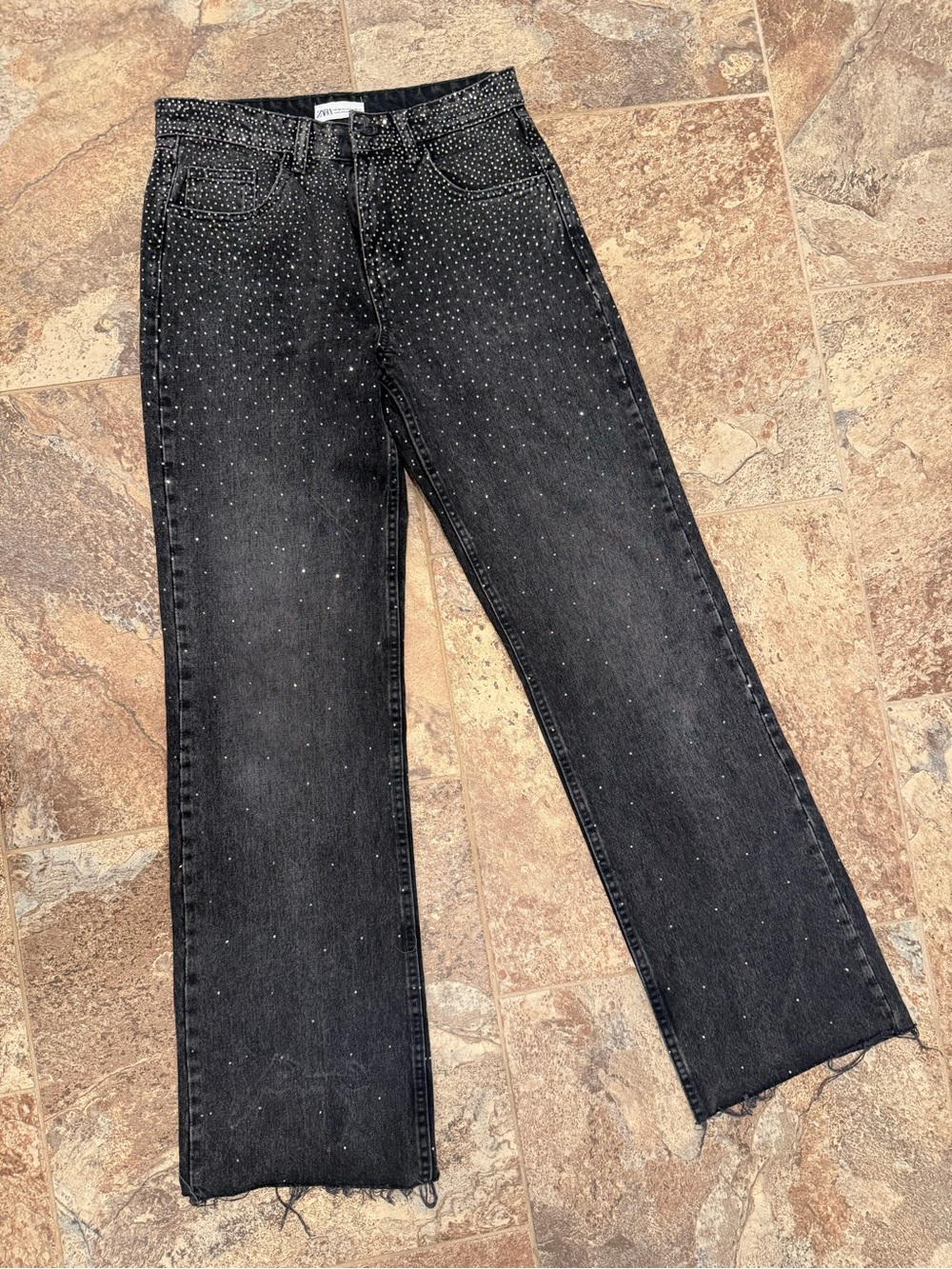 Zara Black Wide-Leg Rhinestone Jeans 26/4